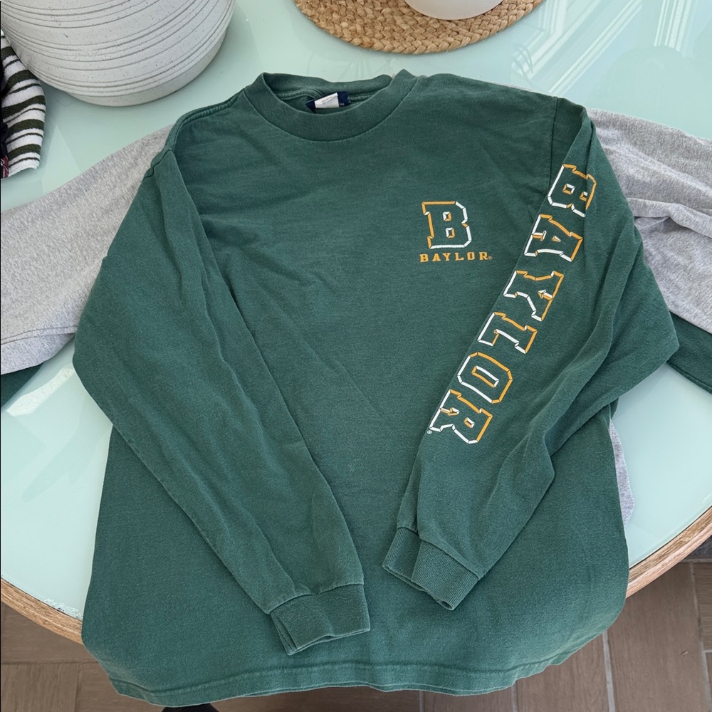 Baylor Green L/S Crewneck with Sleeve Print jansport vintage USA made College